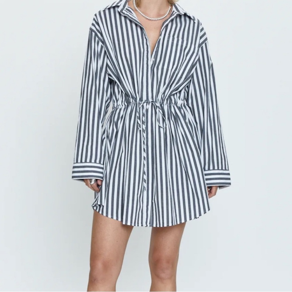 Pistola Grey and White Striped Long Sleeve Dress
